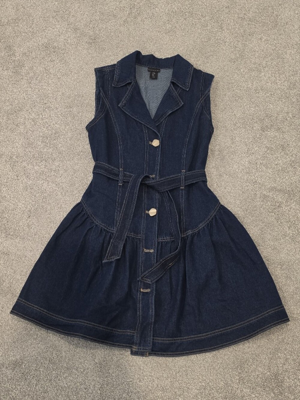 Tahari Dark Blue Denim Belted Shirt Dress
